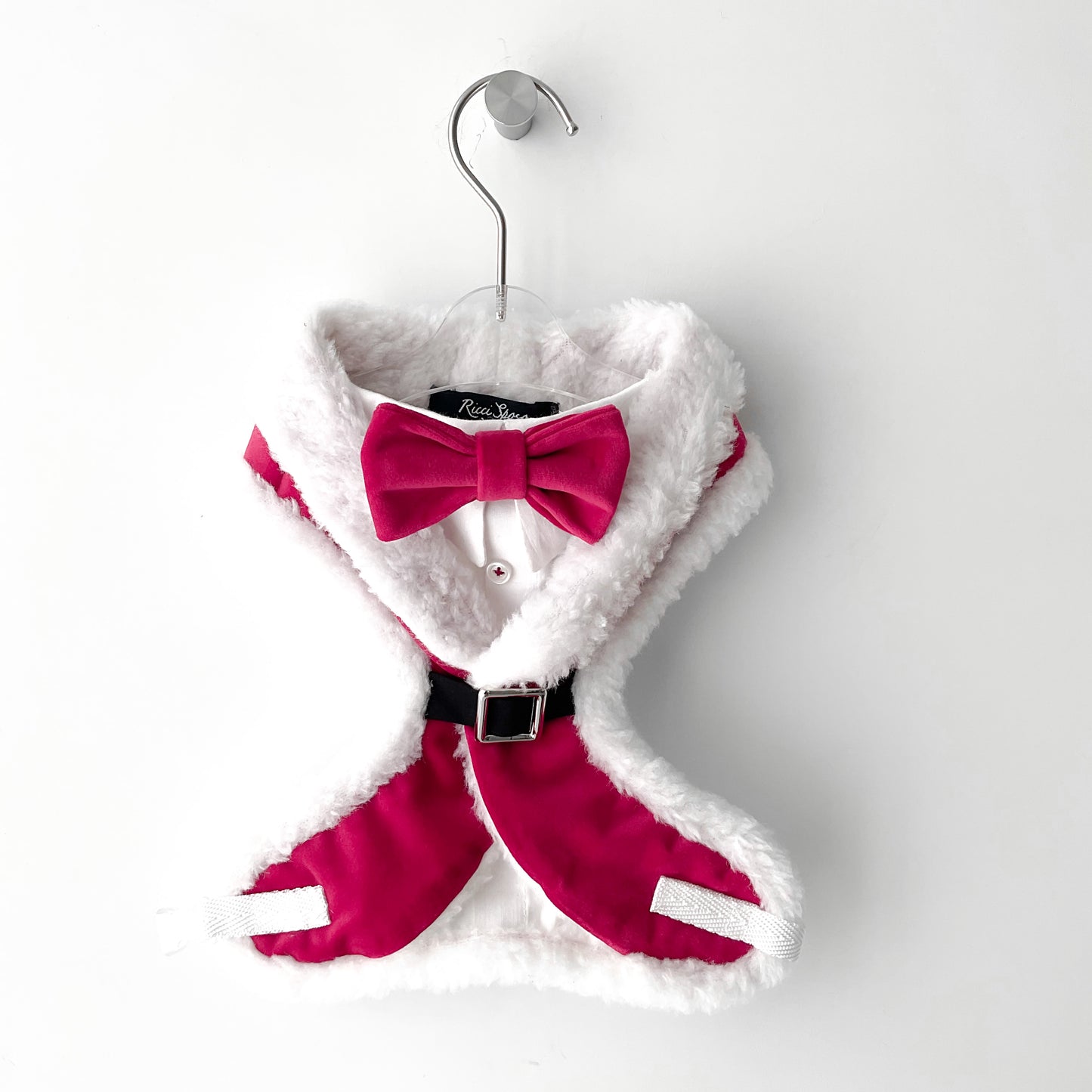 Christmas tuxedo harness with white fur and bow tie