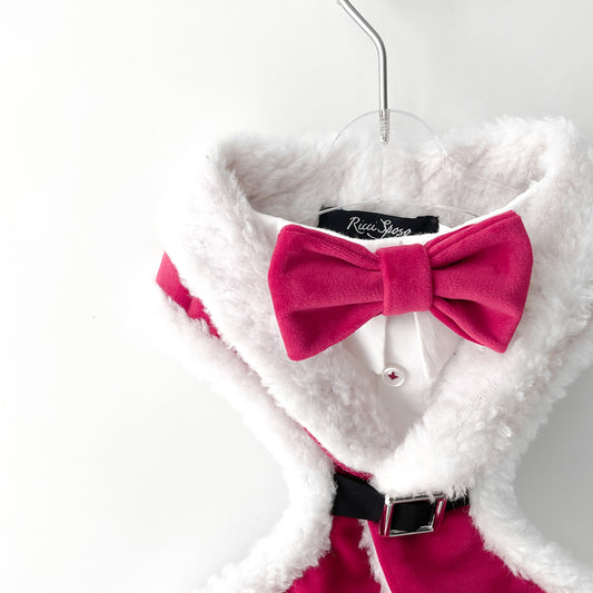 Christmas tuxedo harness with white fur and bow tie