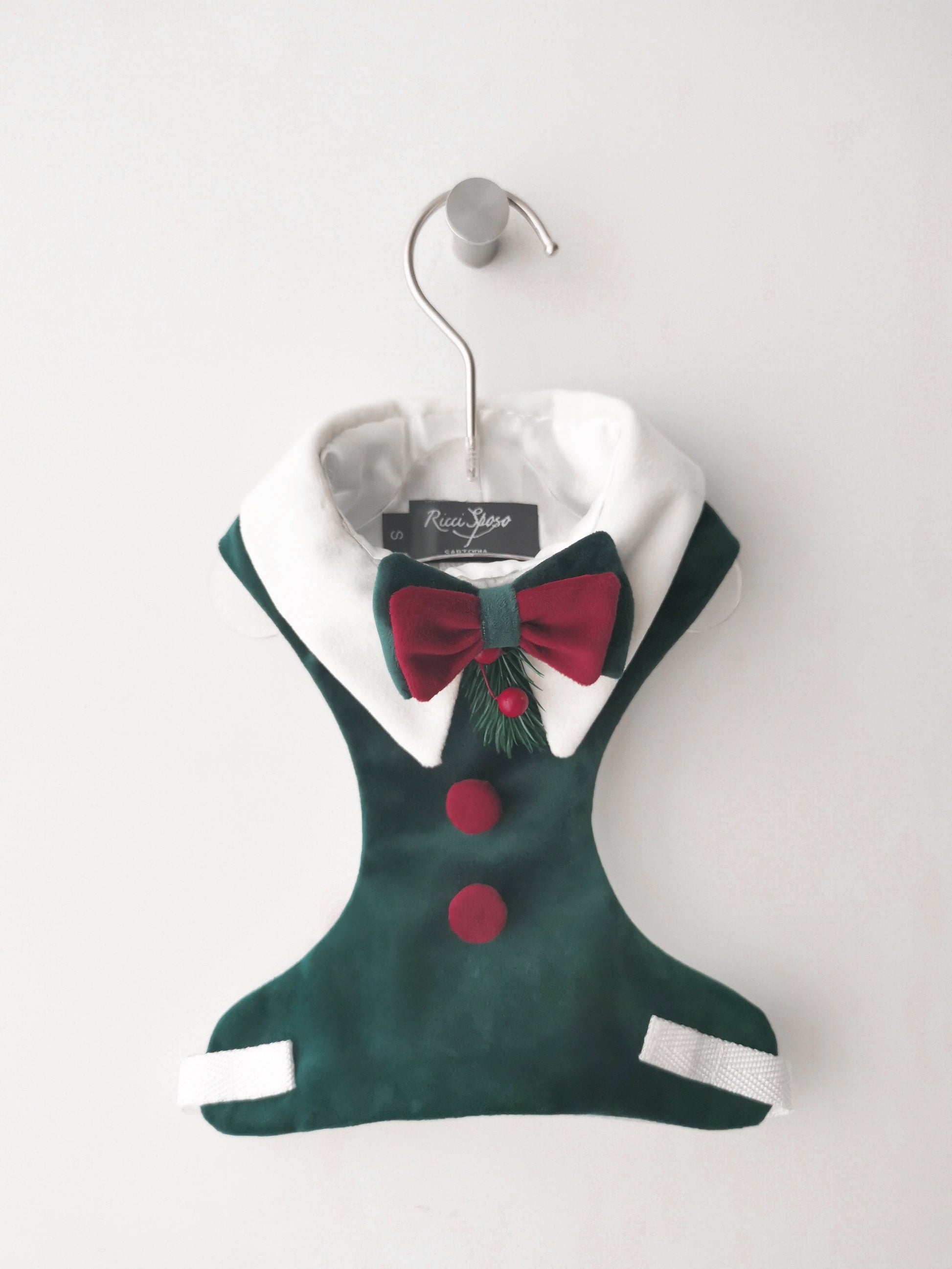 green white and red Christmas dog harness
