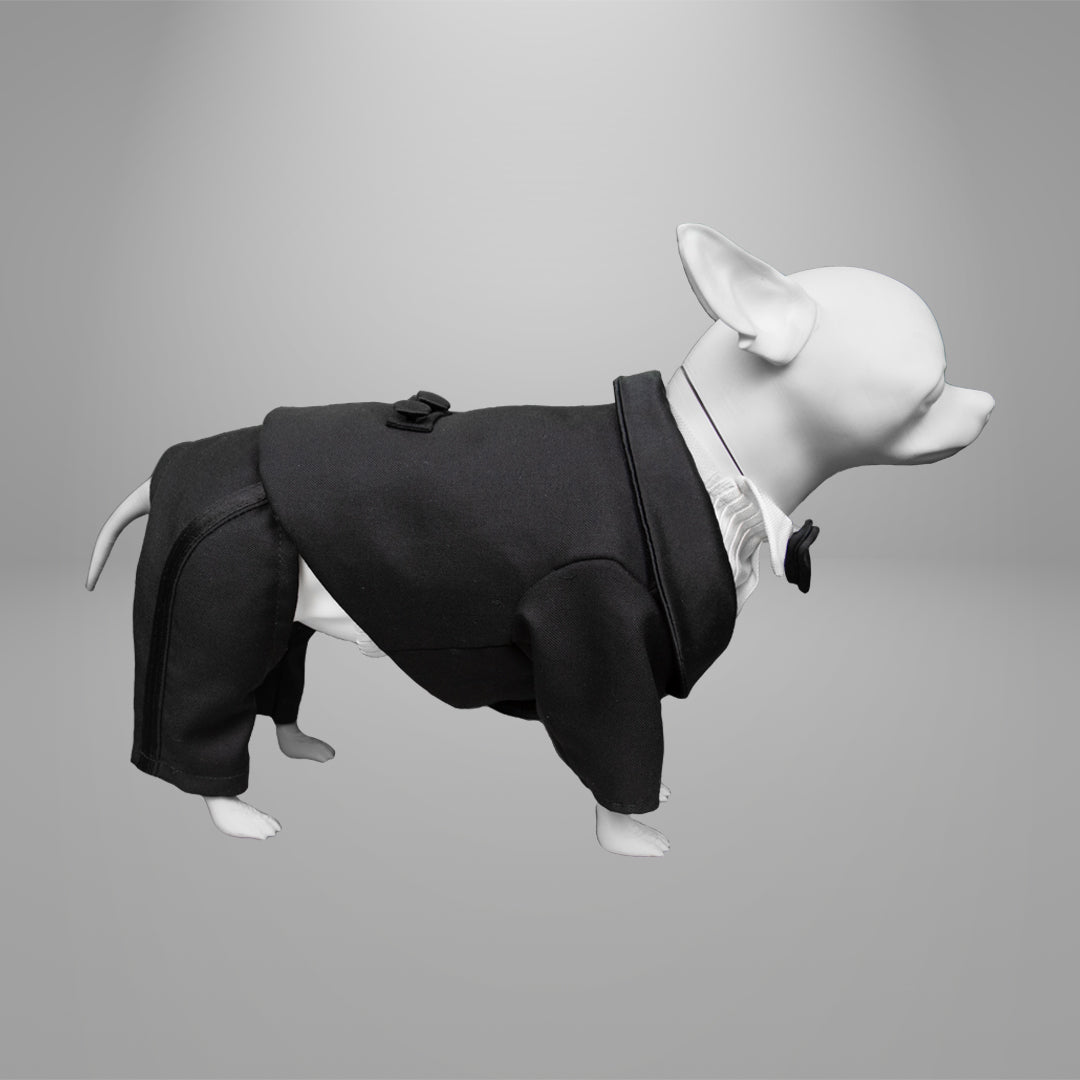 abbigliamento elegante per cani stile smoking completo di quattro pezzi, scopri di più sul nostro sito web
